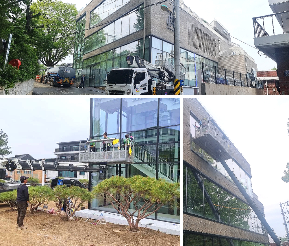 부천시 외벽청소와 스카이차타고 부천역 심곡동 모든 건물을 깨끗하게 관한 작업사진입니다.