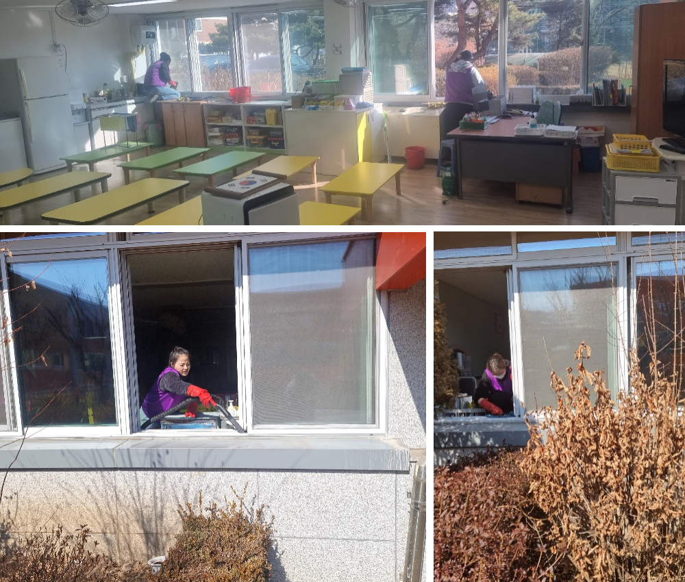 부천 학교 창문 창틀 청소로 겨울 방학에도 할 수 있습니다. 관한 작업사진입니다.