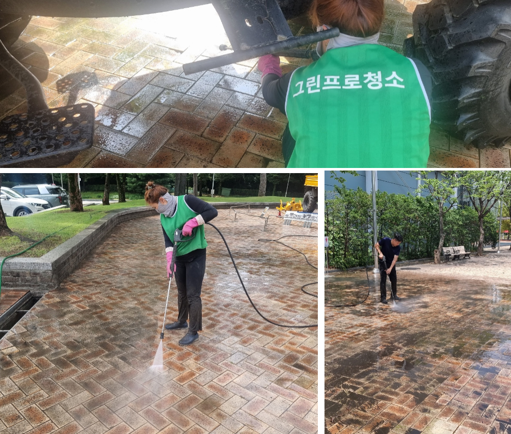 부천 중앙공원 보도 블럭 이끼청소 - 새로운 바닥으로 공원을 더욱 아름답게 관한 작업사진입니다.